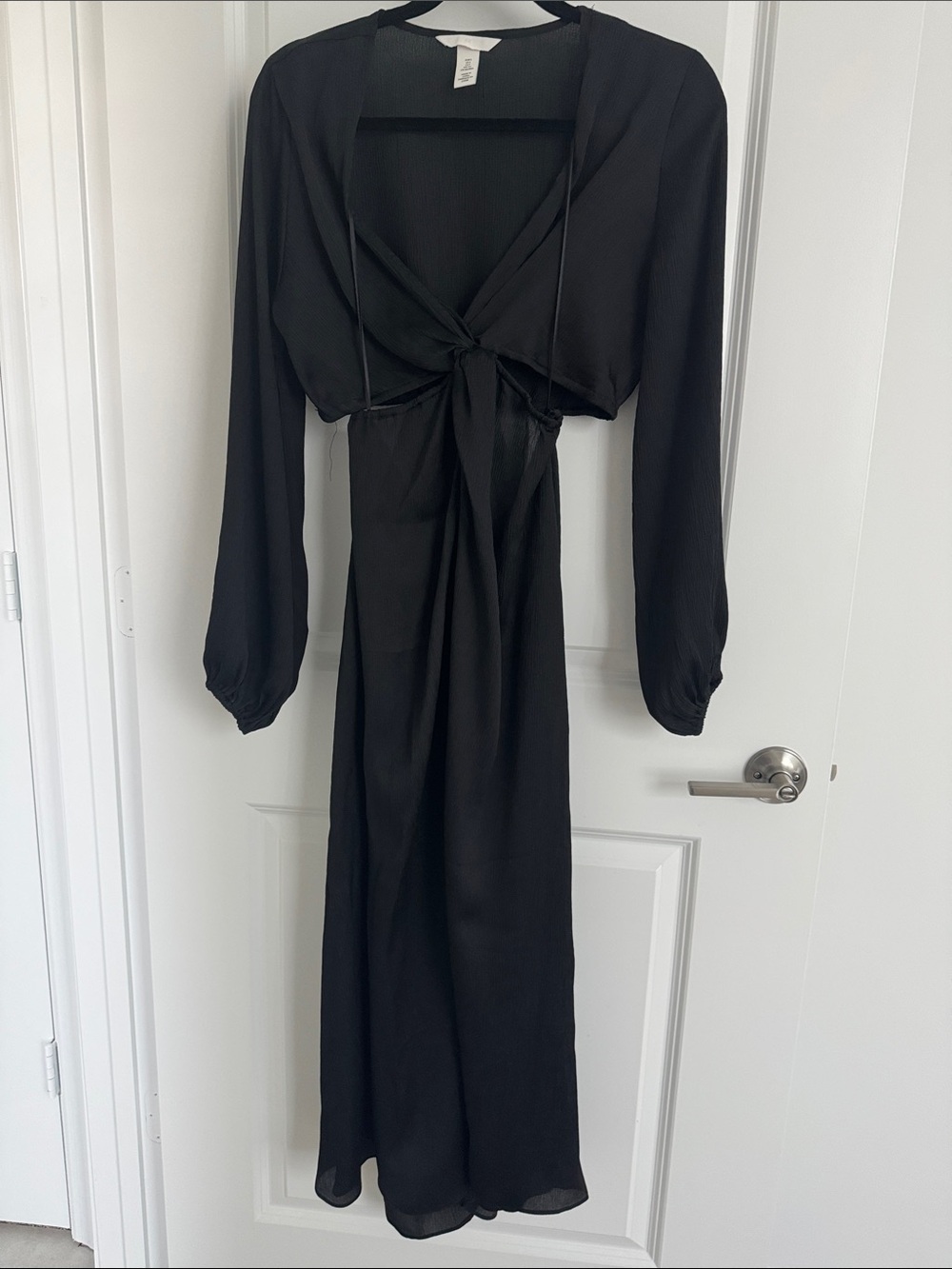 H&M Black Long-Sleeve Maxi Dress with Front Tie